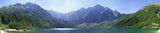 Fototapeta  - Panorama from Morskie Oko and Rysy in Tatra Mountains in Poland during lovely sunny weather