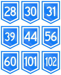 Wall Mural - Collection of 9 Uruguayan numbered highway shields
