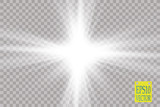 Fototapeta Młodzieżowe - Glow light effect. Starburst with sparkles on transparent background. Vector illustration. Sun
