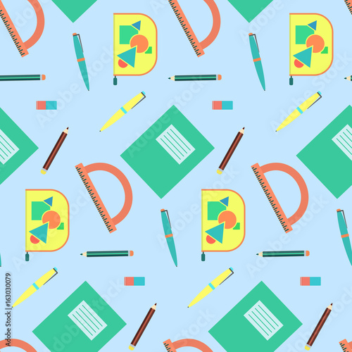 Cute Cartoon School Equipment Seamless Pattern Nice Colorful Texture With Education Tools For Kids Textile Background Wallpaper Banner Cover Surface Buy This Stock Vector And Explore Similar Vectors At Adobe Stock