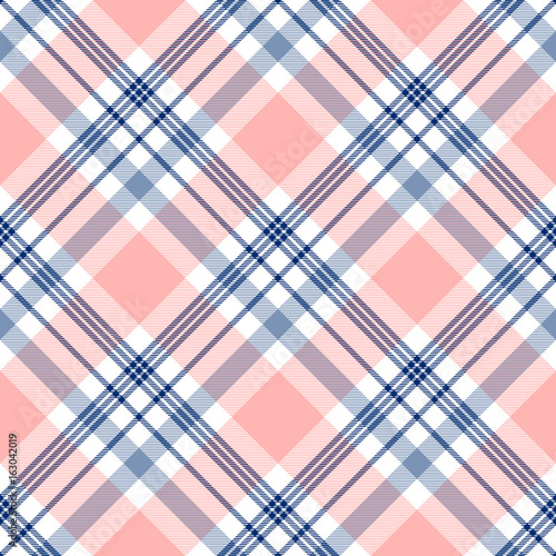 Seamless Tartan Plaid Pattern Checkered Fabric Texture Print In Checkered Fabric Texture Print In Dark Navy Blue White And Light Grayish Stripes On Pale Pinkish Peach Red Background