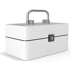 3d white toolbox, classic red metal toolbox