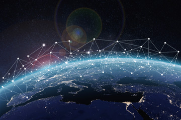Wall Mural - global network on earth concept. 3d rendering elements of this image furnished by nasa