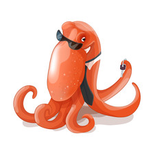 Octopus In The Tie And Glasses. The One Holding The Keys. For The Logo, Illustrations, Postcards.