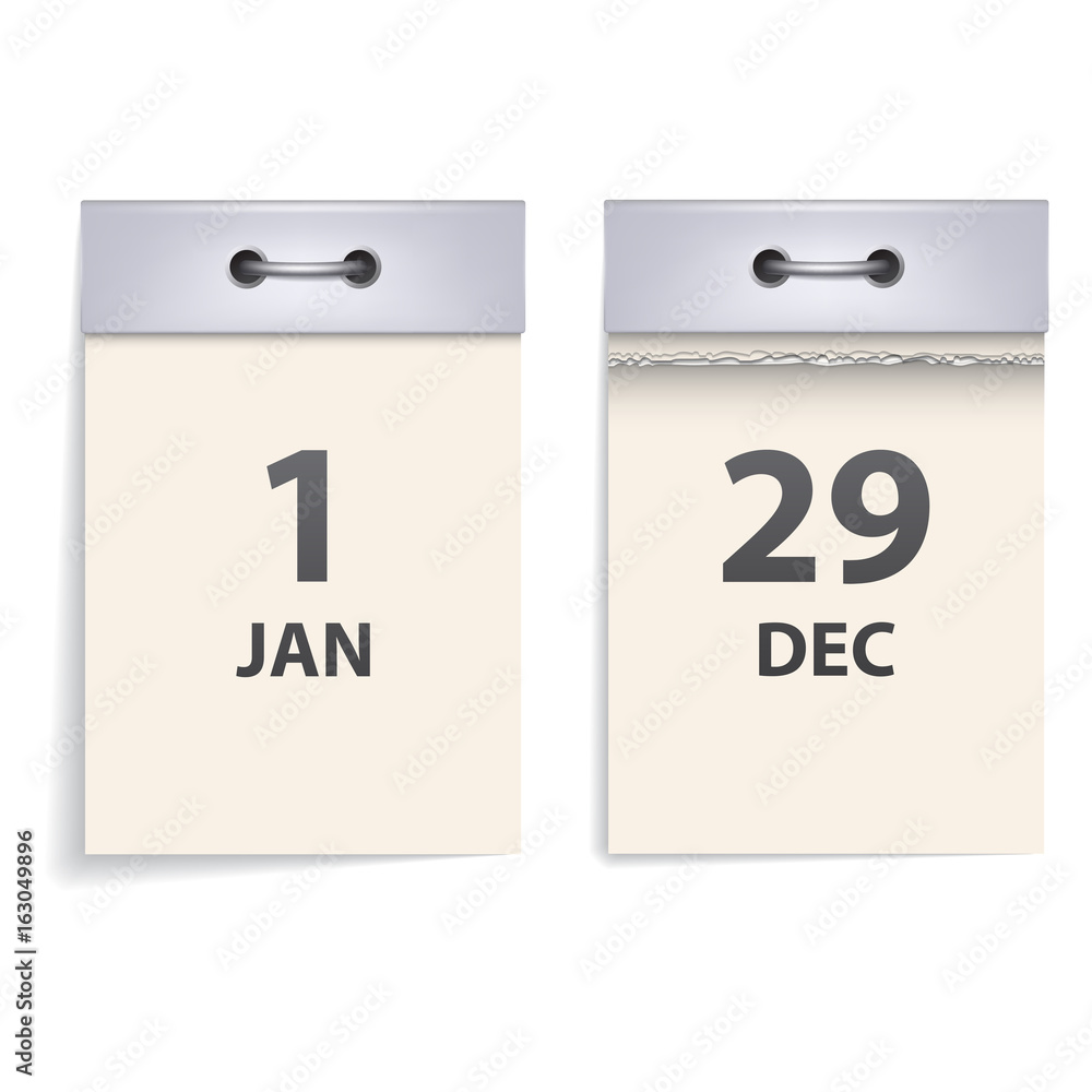 Vector de Stock Realistic tear-off calendar. Front view. Whole and torn ...