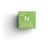 Nitrogen. Other Nonmetals. Chemical Element of Mendeleev's Periodic Table. Nitrogen in square cube creative concept.