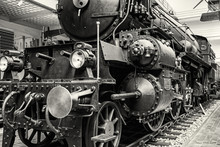 Steam Locomotive In National Technical Museum In Prague, Colorless