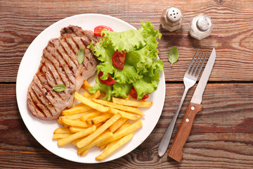 Wall Mural - grilled steak with french fries