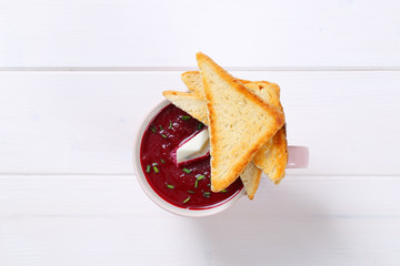 Poster - beetroot cream soup with toast