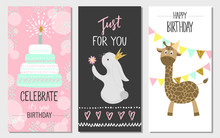 Happy Birthday Greeting Cards And Party Invitation Templates, Vector Illustration.
