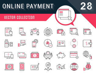 Wall Mural - set vector flat line icons online payment