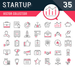 Wall Mural - set vector flat line icons startup