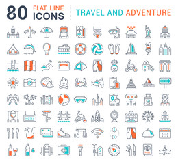 Wall Mural - Set Vector Flat Line Icons Travel and Adventure