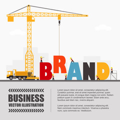 Wall Mural - Crane and brand building. Infographic Template. Vector Illustration.