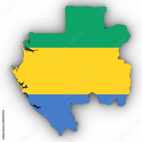 Fotografie, Obraz Gabon Map Outline with Gabonese Flag on White with Shadows 3D Illustration