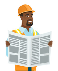 Sticker - African-american builder reading newspaper.