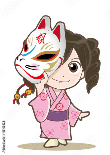 女の子と狐のお面 Stock Vector Adobe Stock 女の子と狐のお面 Stock Vector Adobe Stock