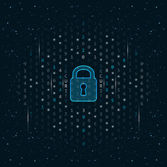 Wall Mural - closed lock on dark abstract vector background. global security concept design with glitter, numbers