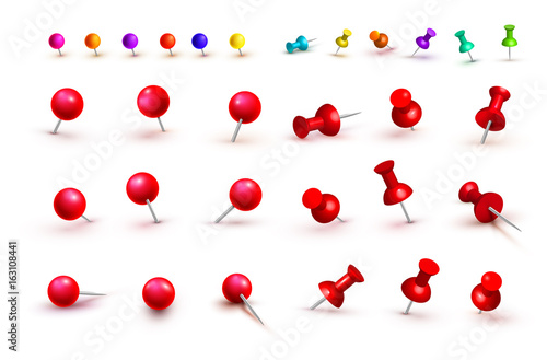 Fotografia, Obraz Collection of various red and colorful push pins