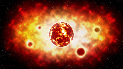 Wall Mural - the sun explosion and planet on space . illustration .