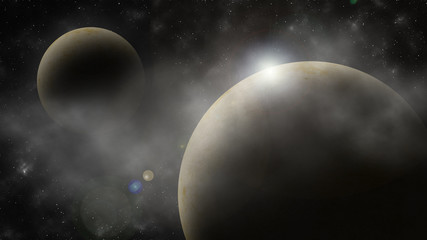 Wall Mural - planet on cloudy space . illustration . abstract scientific background .