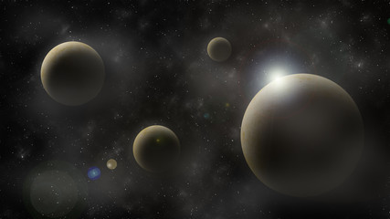 Wall Mural - planet on cloudy space . illustration . abstract scientific background .