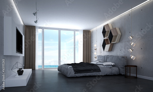 The Bedroom Interior Design 3d Rendering And Concrete Wall