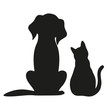 Silhouette of cat and dog on white background