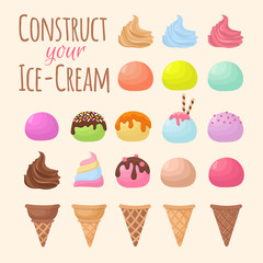 Sticker - Cartoon ice cream and waffle cone cartoon creation constructor