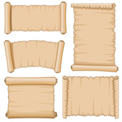 Sticker - Blank cartoon old scrolls of papyrus paper vector set