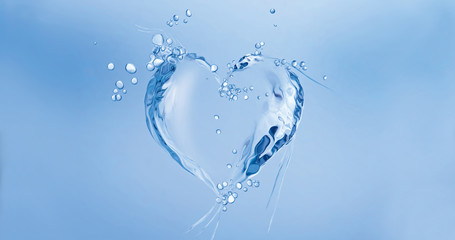 Wall Mural - A heart made of water floating in blue water.