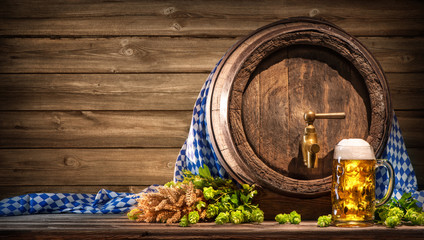 Wall Mural - Oktoberfest beer barrel and beer glass