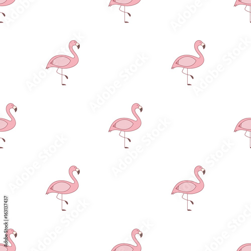 Fototapeta Seamless pattern with pink flamingo Doodle Vector