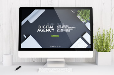 Wall Mural - white workspace with computer digital agency