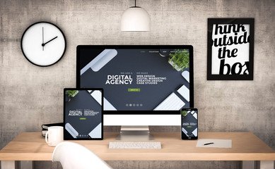 Wall Mural - office workplace with digital agency devices collection
