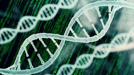 Wall Mural - Biotechnology bioinformatics concept of DNA and protein letter background, DNA and protein sequence 3d render