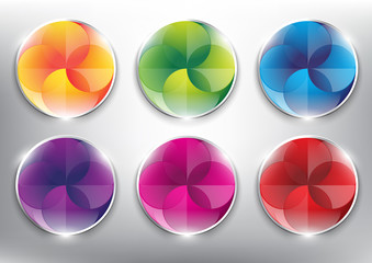 Wall Mural - abstract vector web buttons set of 6. isolated with realistic, transparent glass shine and shadow on