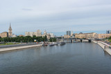 Fototapeta Paryż - Moscow river view from Bogdana Khmelnitskogo Pedestrian Bridge,
