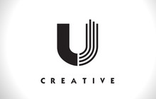U Logo Letter With Black Lines Design. Line Letter Vector Illustration