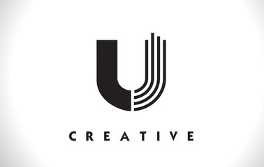 Wall Mural - u logo letter with black lines design. line letter vector illustration