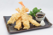 Shrimp Tempura On Black Dish