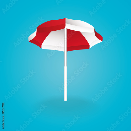 Beach Umbrella Red And White Front View Vector Illustration