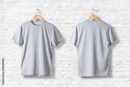 Download Blank Grey T-Shirts Mock-up hanging on white wall, front ...