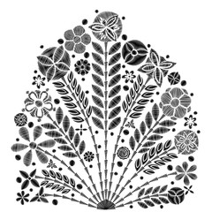 Wall Mural - Embroidery simplified floral pattern contemporary flowers. Asymmetrical traditional trend fashion ornament with leaves and various fantasy plants on white background. Embroidery flower patch. Vector.