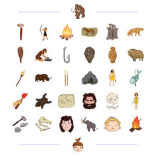 Neolithic, Prehistoric, Hunting And Other Web Icon In Black Style. Mining, Drawing, Weapons Icons In Set Collection.