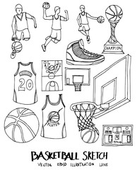 Wall Mural - Set of Doodle Basketball Hand drawn Sketch line vector illustration eps10