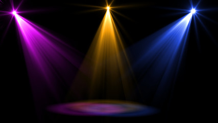 Wall Mural - abstract of empty stage with colorful spotlights or several bright projectors for scene lighting eff