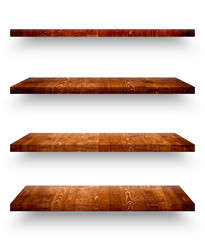 Wall Mural - Wooden shelf template set isolated on white background with clipping path