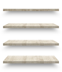Wall Mural - Wooden shelf template set isolated on white background with clipping path