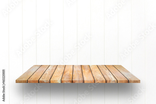 Wooden Plank Shelves And White Wall Background For Wooden Plank Shelves And White Wall Background For Display